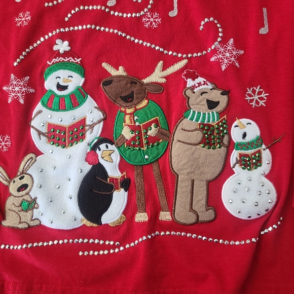 Sophia & Jayne Embroidered/Jeweled Long Sleeve Christmas Top Size Med - Picture 2 of 4